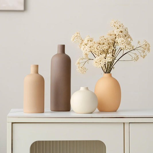 Woosline Modern Ceramic Vase Set of 4 – Neutral Colors, Coffee Mix