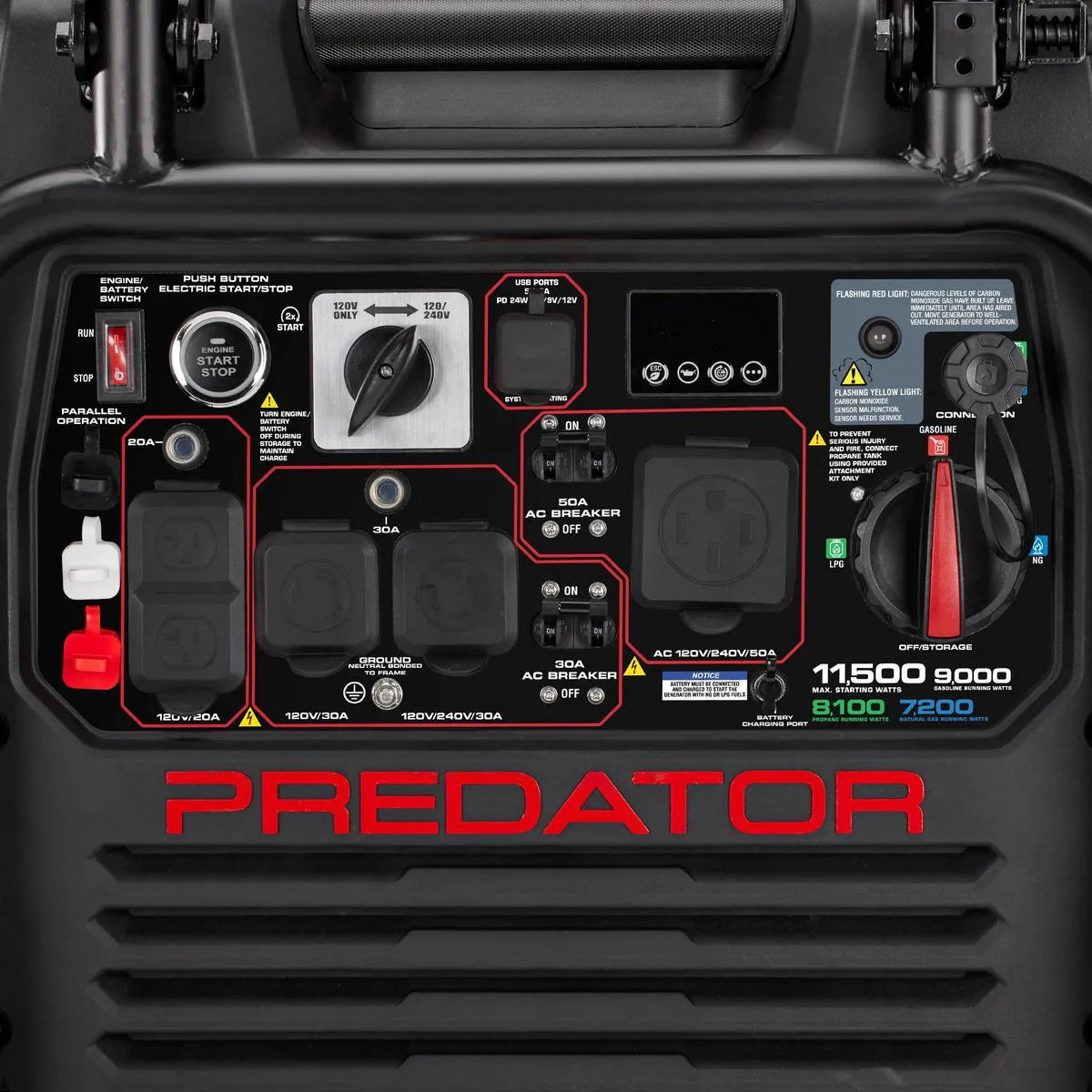 Predator 11,500 Watt Tri-Fuel Super Quiet Inverter Generator With Remote Start And Co Secure Technology