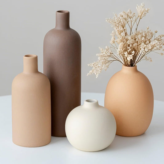 Woosline Modern Ceramic Vase Set of 4 – Neutral Colors, Coffee Mix