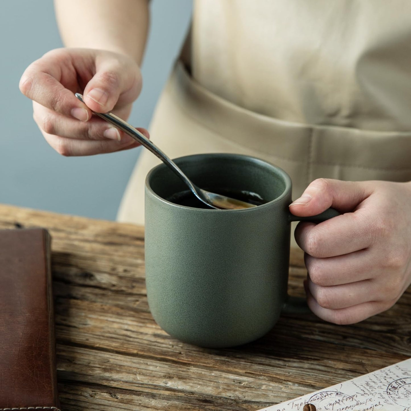 Woosline 14oz Ceramic Coffee Mugs – Set of 6, Reactive Glaze