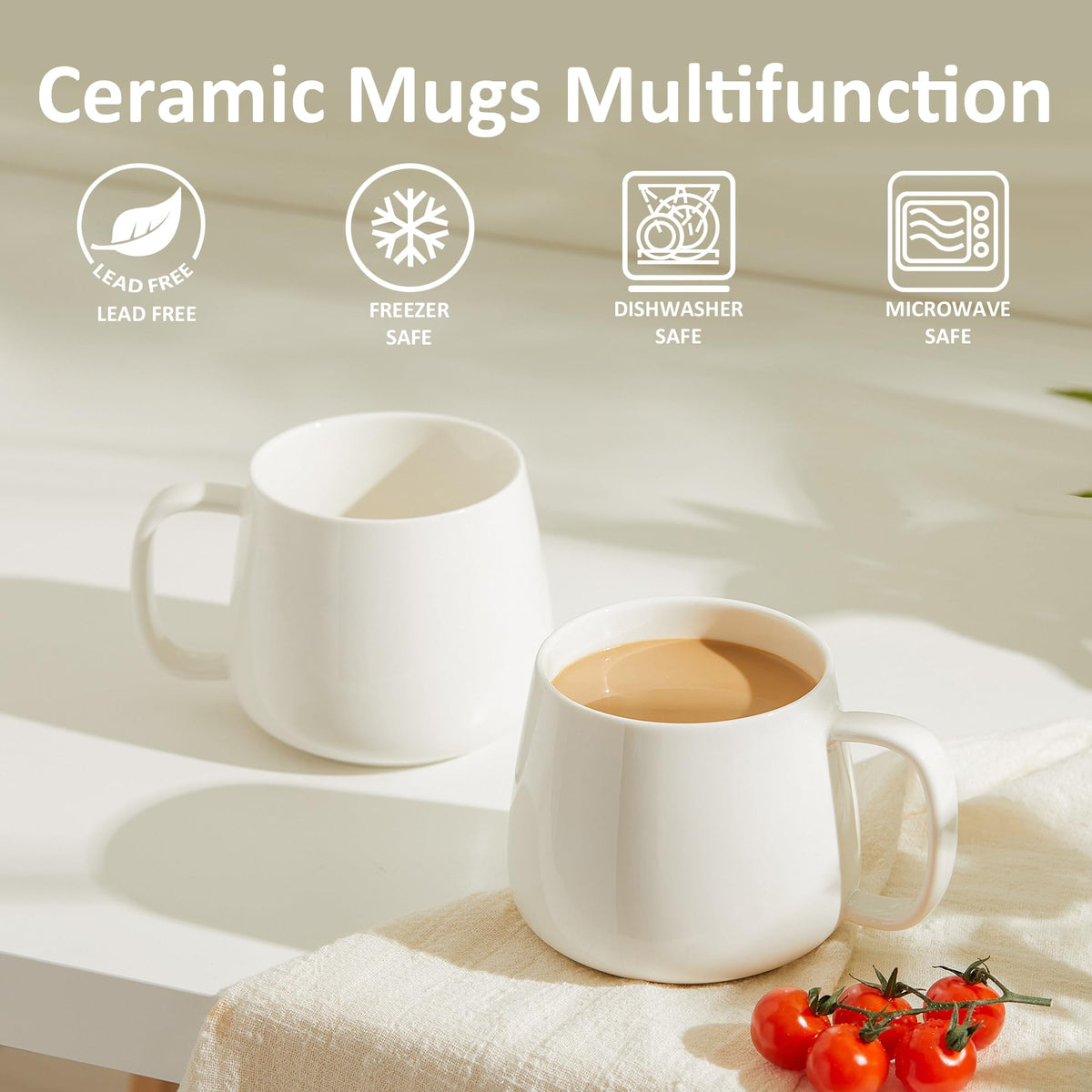 Woosline 16oz Stackable Ceramic Coffee Mugs – Set of 4, White