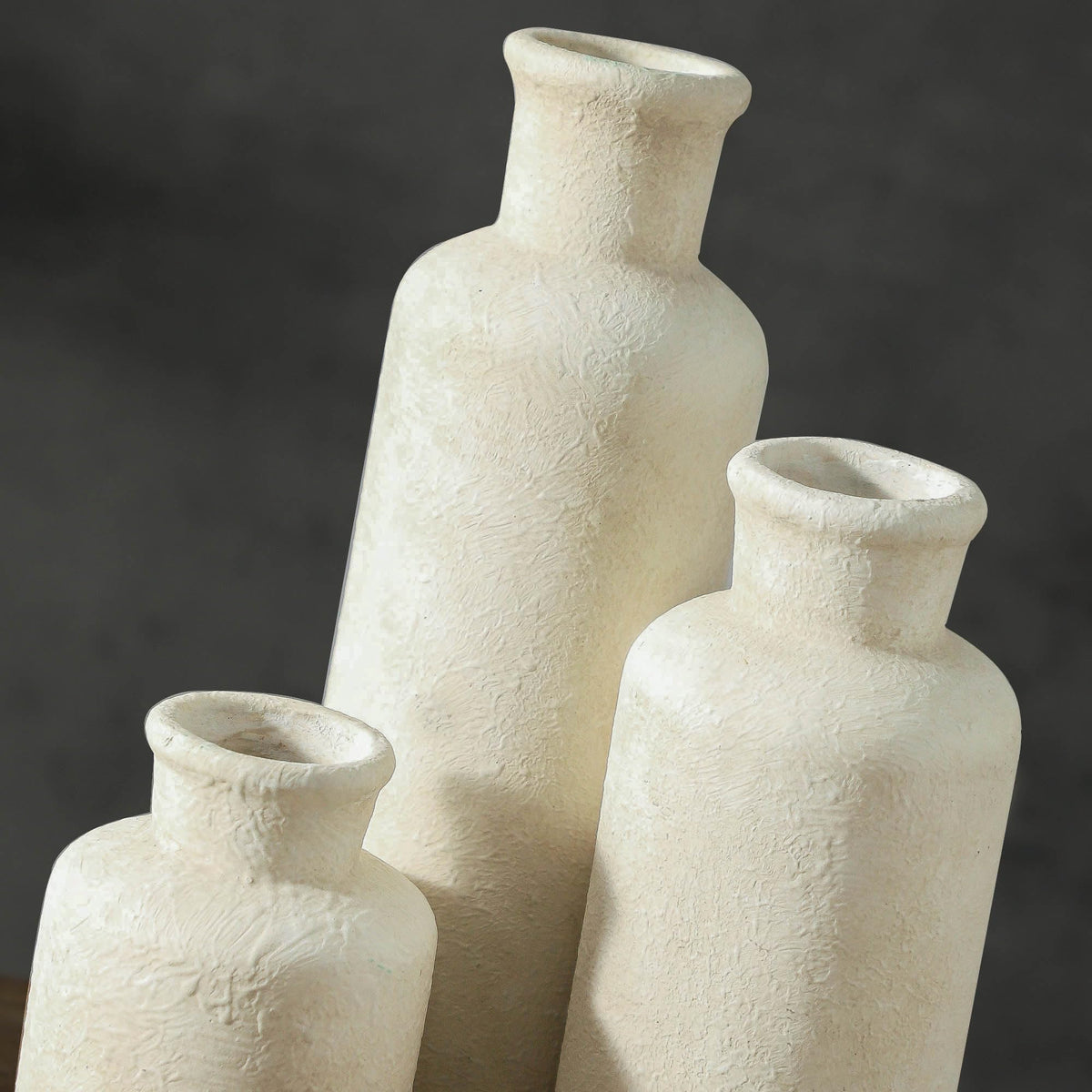 Woosline Ceramic Vases Set of 3 – Whitewashed Neutral, Farmhouse Decor