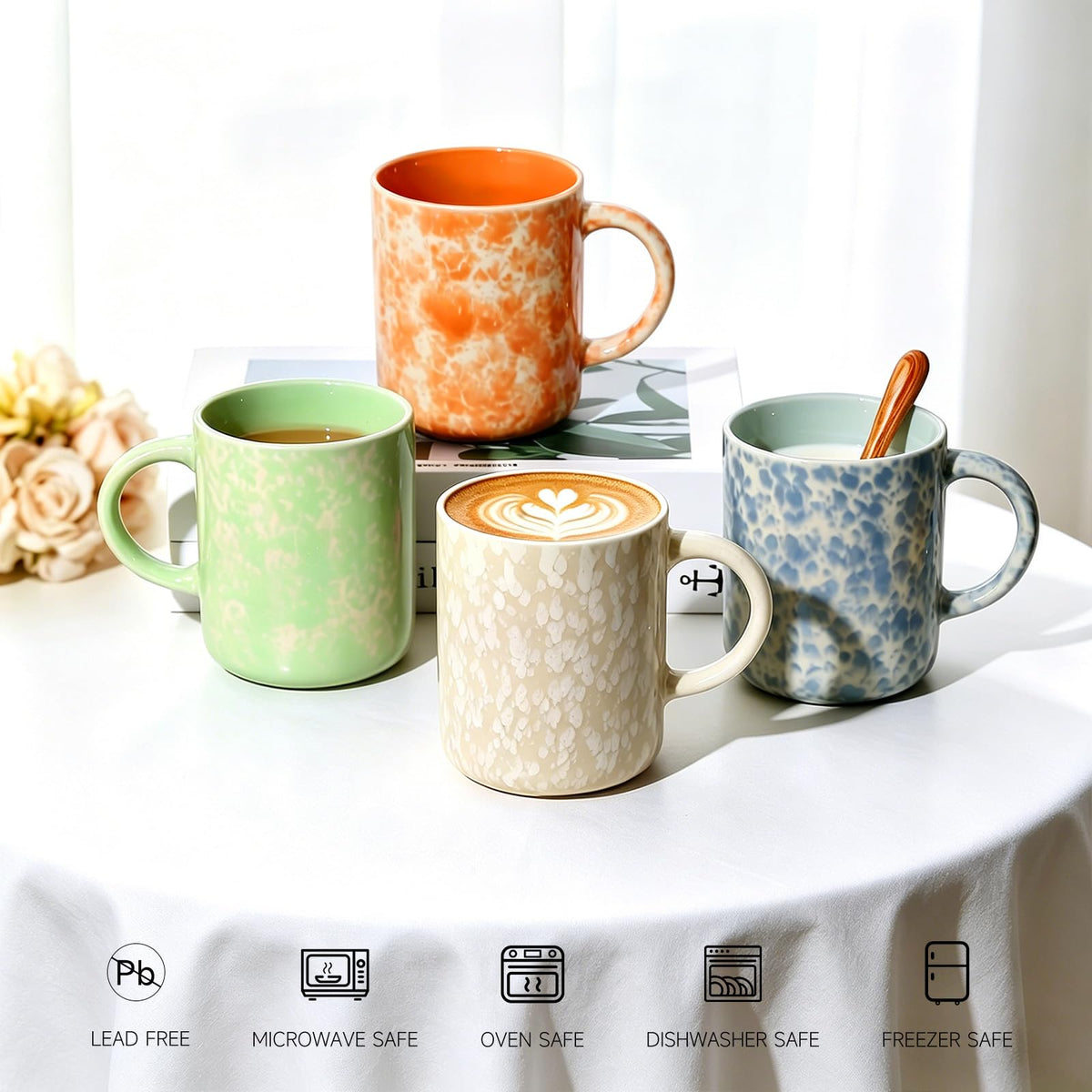Woosline 17oz Ceramic Coffee Mugs – Set of 4