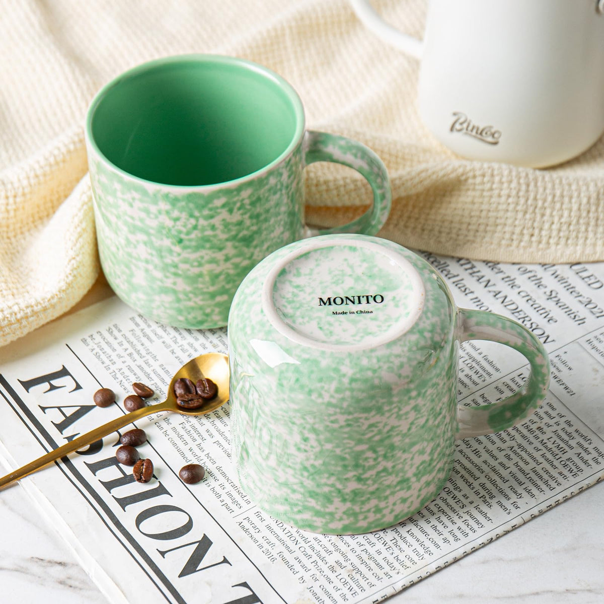Woosline 12oz Ceramic Coffee Mugs – Set of 4, Green