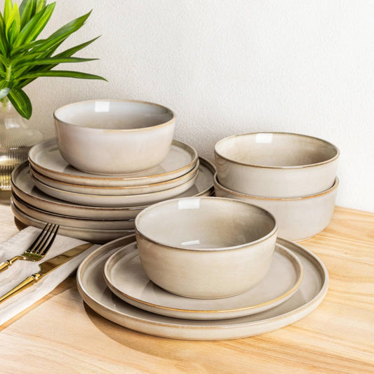 Woosline Stoneware Dinnerware Set – Reactive Glaze, Service for 8