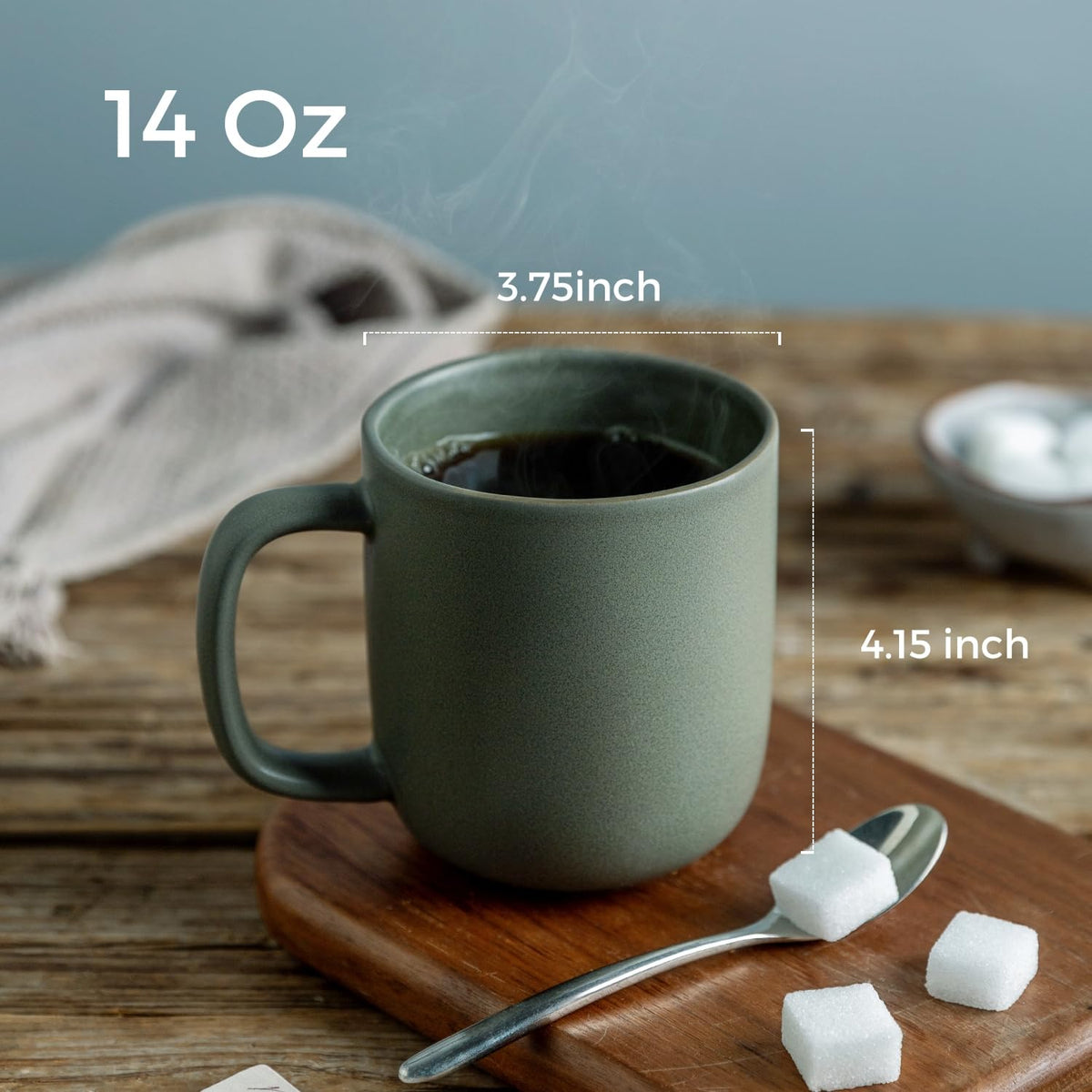 Woosline 14oz Ceramic Coffee Mugs – Set of 6, Reactive Glaze