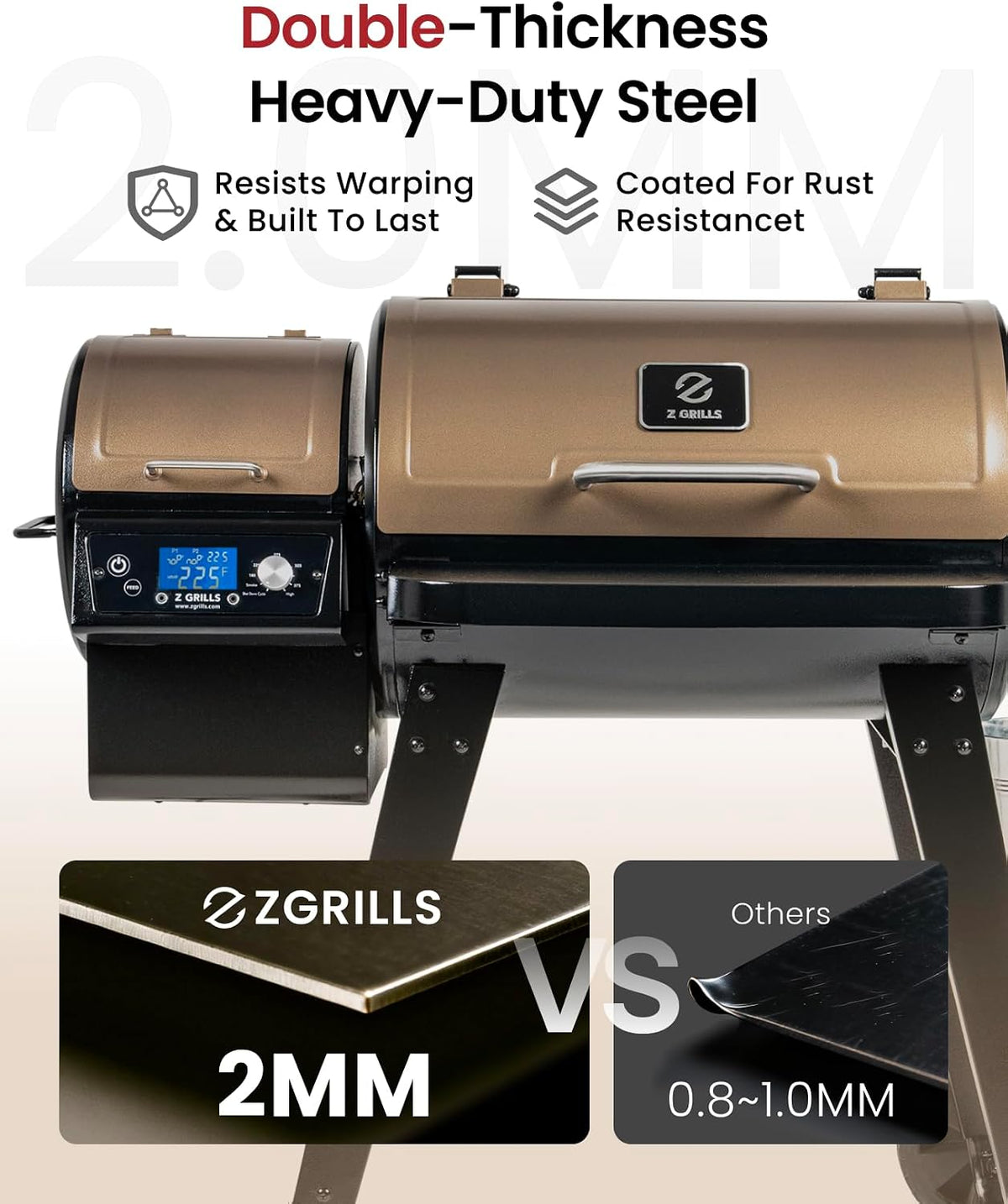 Z GRILLS 8-in-1 BBQ Wood Fire Pellet Grill and Smoker, Black/Bronze