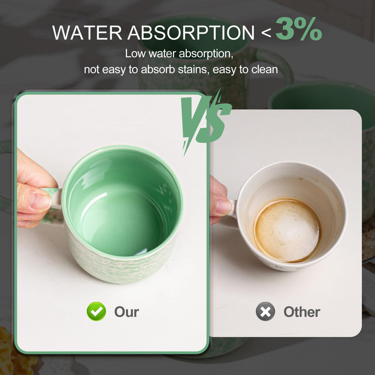 Woosline 12oz Ceramic Coffee Mugs – Set of 4, Green