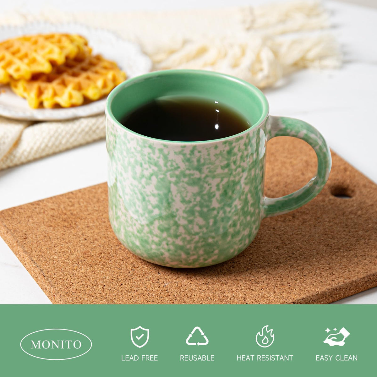 Woosline 12oz Ceramic Coffee Mugs – Set of 4, Green