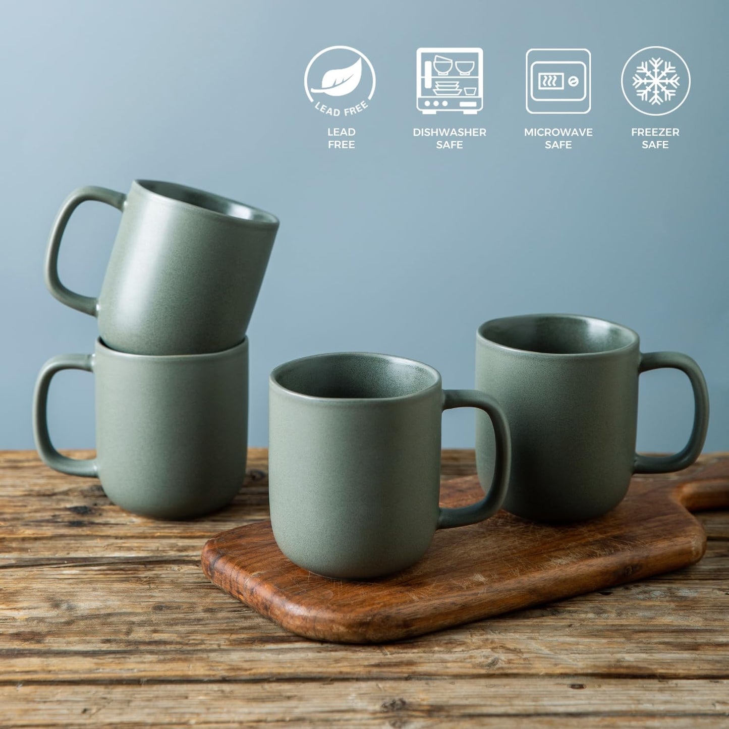 Woosline 14oz Ceramic Coffee Mugs – Set of 6, Reactive Glaze