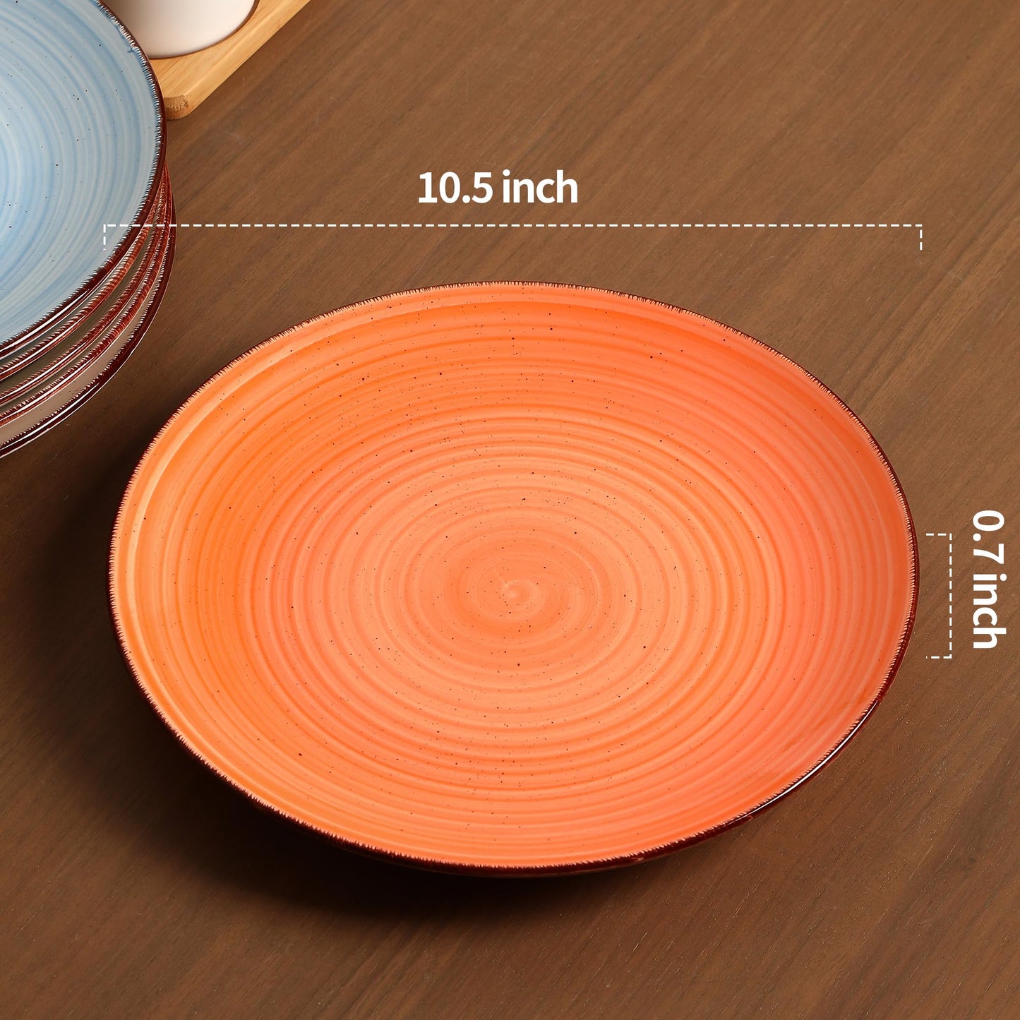 Woosline Ceramic Dinner Plates – Set of 6, 10.5 Inch, Blue