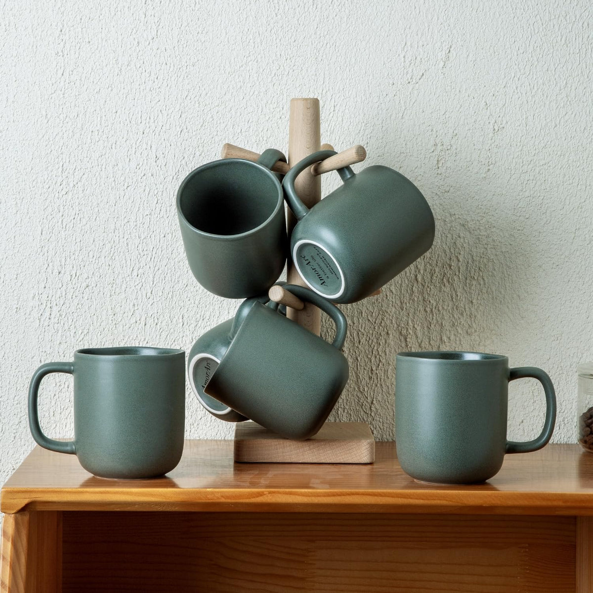 Woosline 14oz Ceramic Coffee Mugs – Set of 6, Reactive Glaze