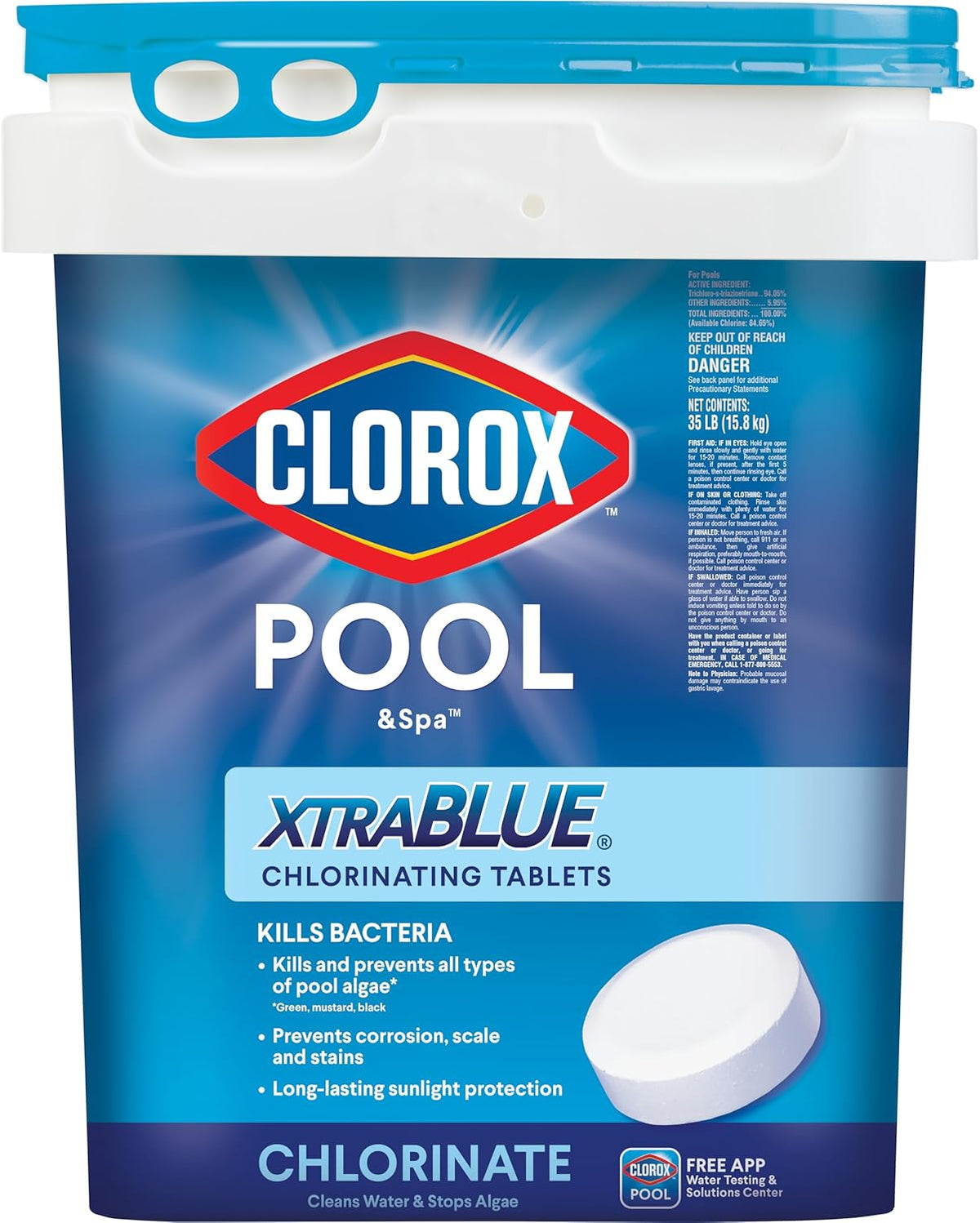 Clorox Pool&Spa XTRABLUE 3” Chlorinating Tablets, Individually Wrapped, Kills Bacteria & Stops Algae