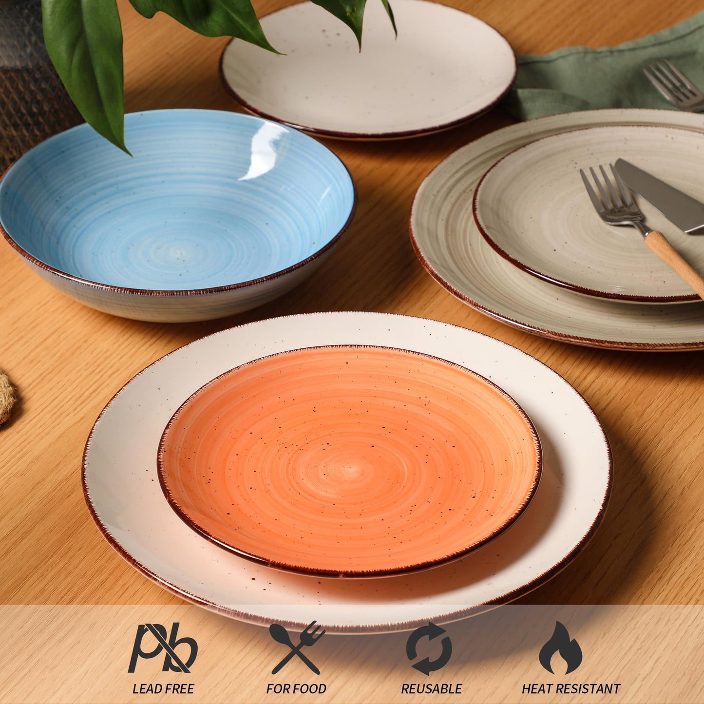 Woosline Ceramic Dinner Plates – Set of 6, 10.5 Inch, Blue