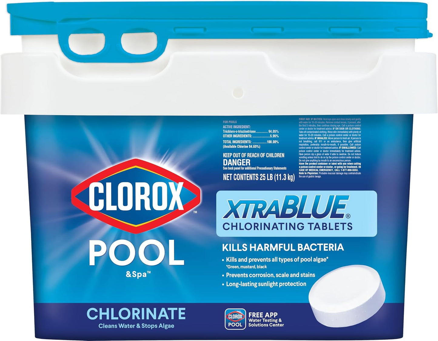 Clorox Pool&Spa XTRABLUE 3” Chlorinating Tablets, Individually Wrapped, Kills Bacteria & Stops Algae