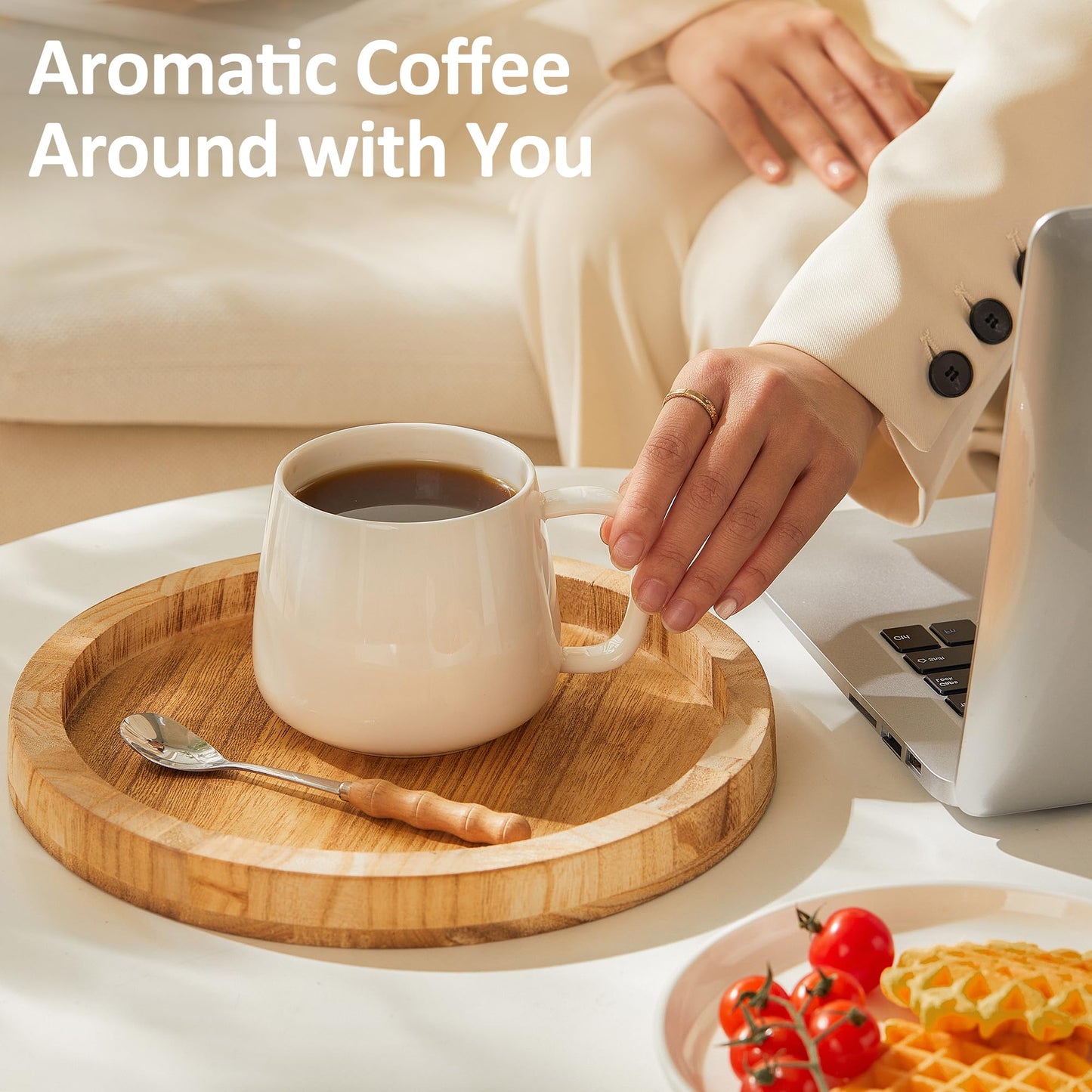Woosline 16oz Stackable Ceramic Coffee Mugs – Set of 4, White