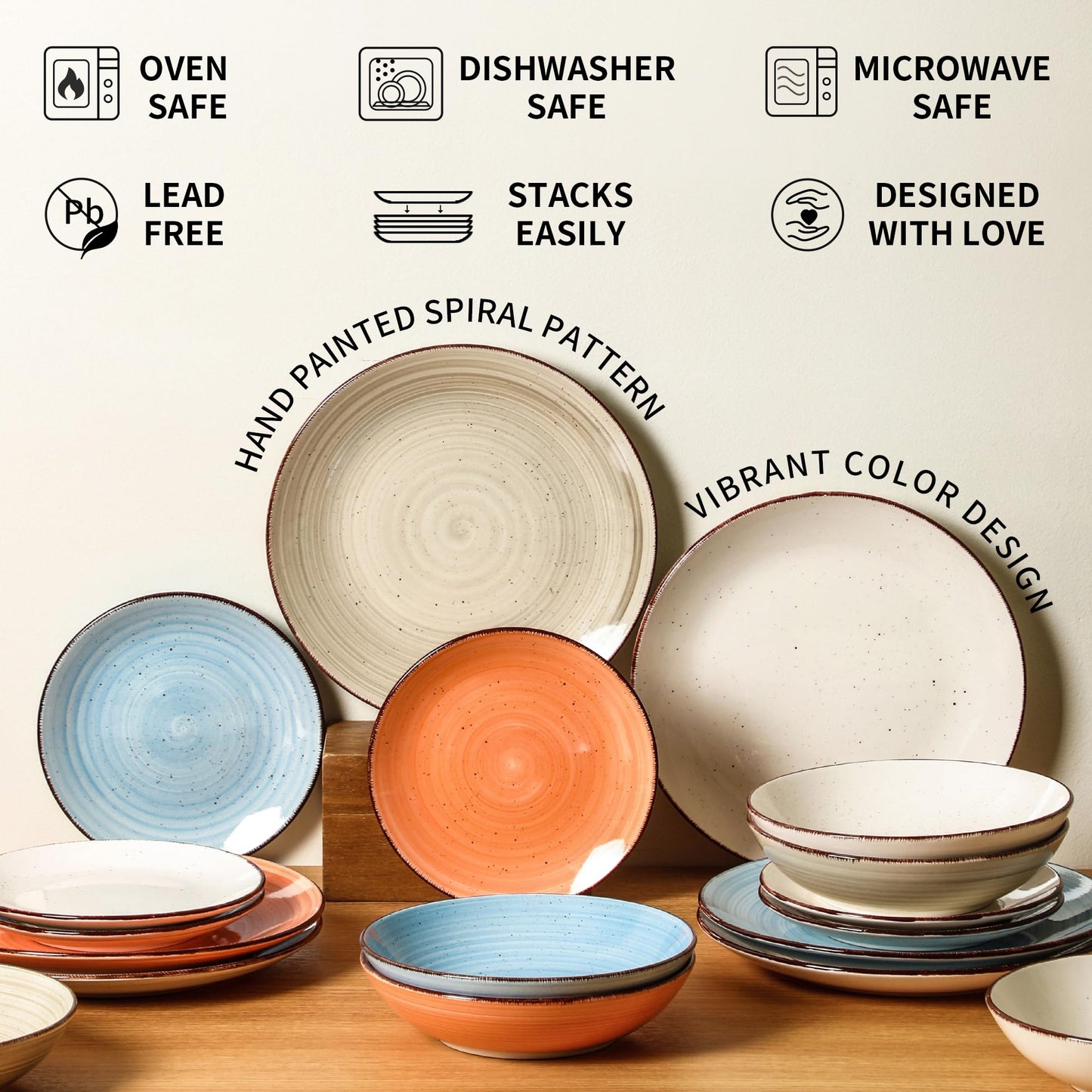Woosline Ceramic Dinner Plates – Set of 6, 10.5 Inch, Blue