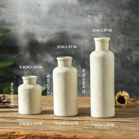Woosline Ceramic Vases Set of 3 – Whitewashed Neutral, Farmhouse Decor