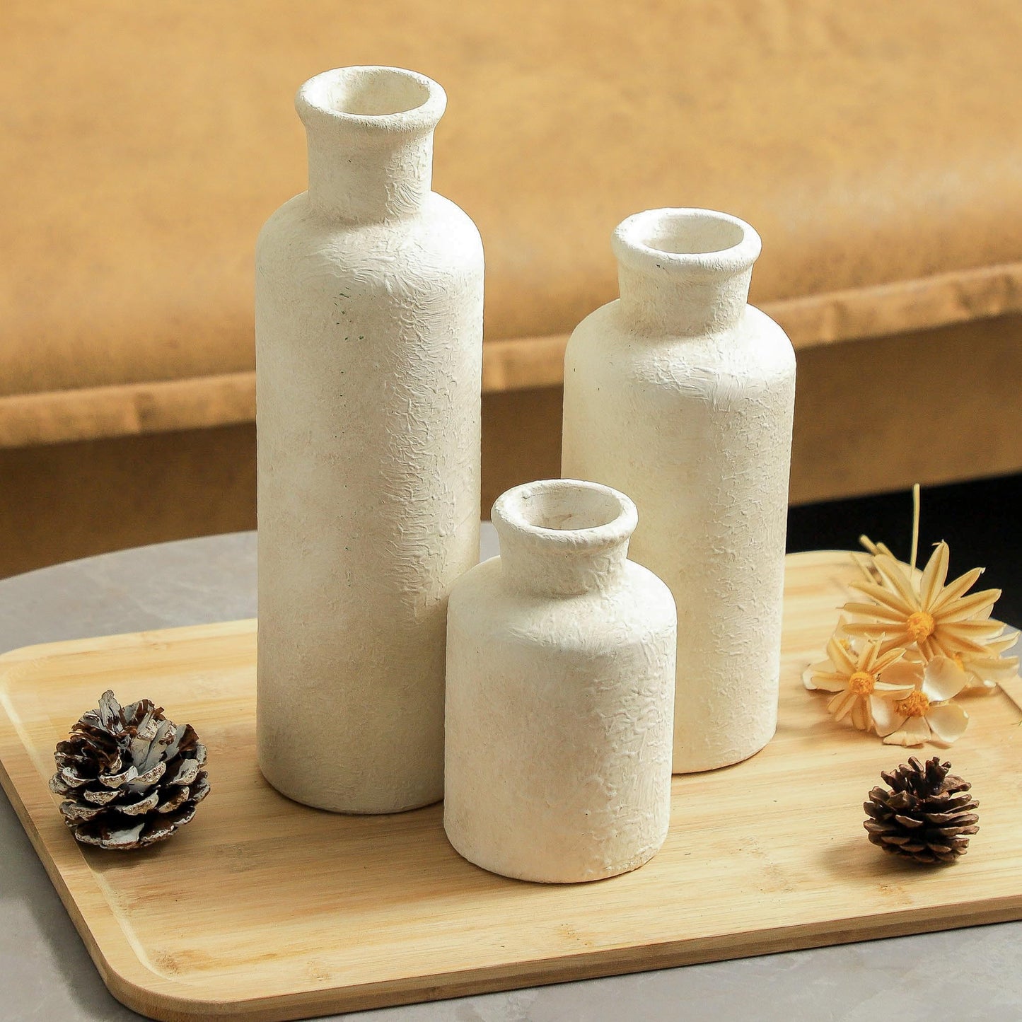 Woosline Ceramic Vases Set of 3 – Whitewashed Neutral, Farmhouse Decor