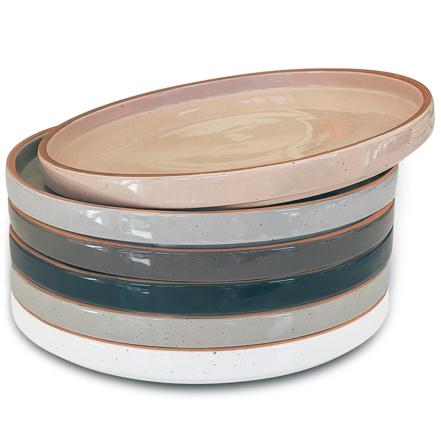 Woosline Ceramic Flat Plates – Set of 6, 8 Inch, Neutral Colors