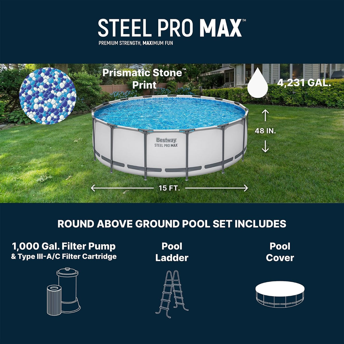 Bestway Steel Pro MAX 15' x 48" Above Ground Swimming Pool Set with Pump