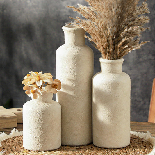 Woosline Ceramic Vases Set of 3 – Whitewashed Neutral, Farmhouse Decor