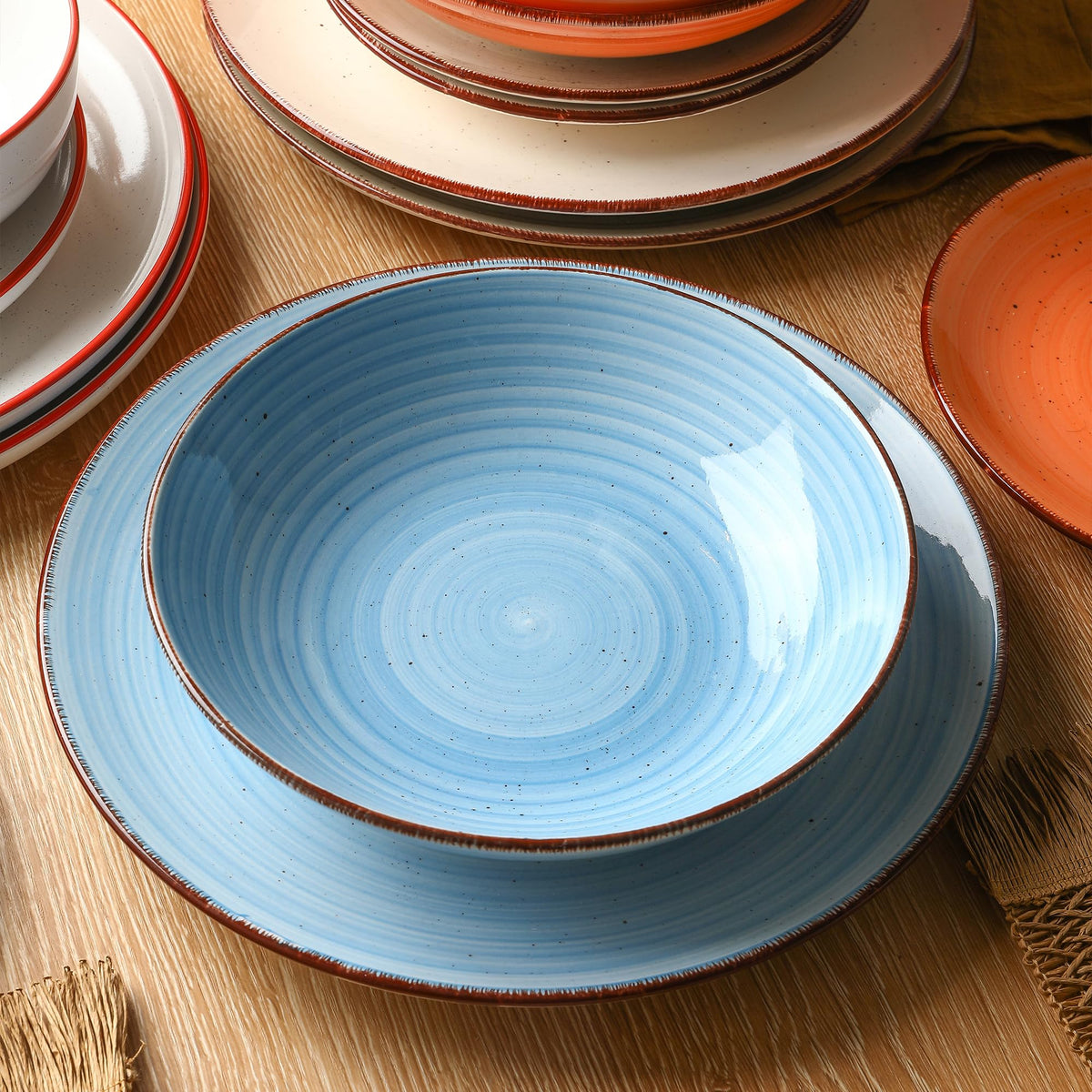 Woosline Ceramic Dinner Plates – Set of 6, 10.5 Inch, Blue