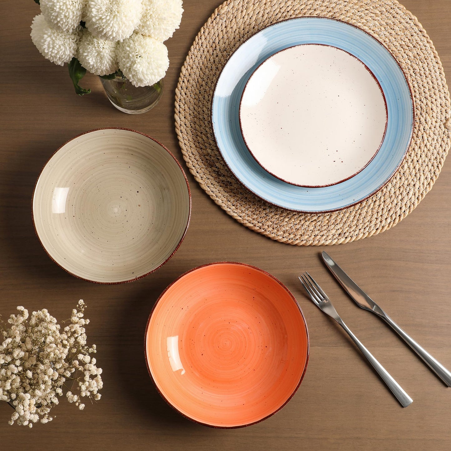 Woosline Ceramic Dinner Plates – Set of 6, 10.5 Inch, Blue