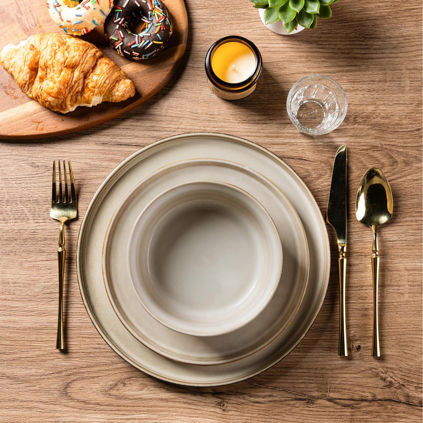 Woosline Stoneware Dinnerware Set – Reactive Glaze, Service for 8
