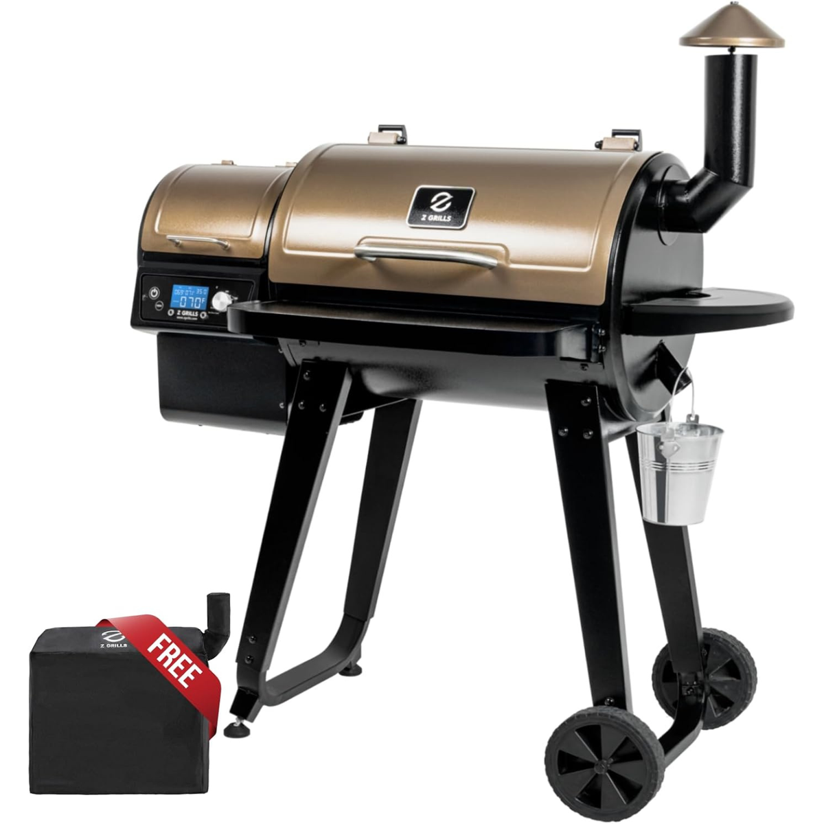 Z GRILLS 8-in-1 BBQ Wood Fire Pellet Grill and Smoker, Black/Bronze